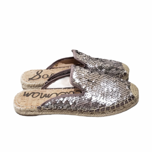 WOMEN'S SAM EDELMAN KERRY MULE ESPADRILLE METALLIC SEQUIN SLIP-ONS SIZE … - Picture 5 of 9